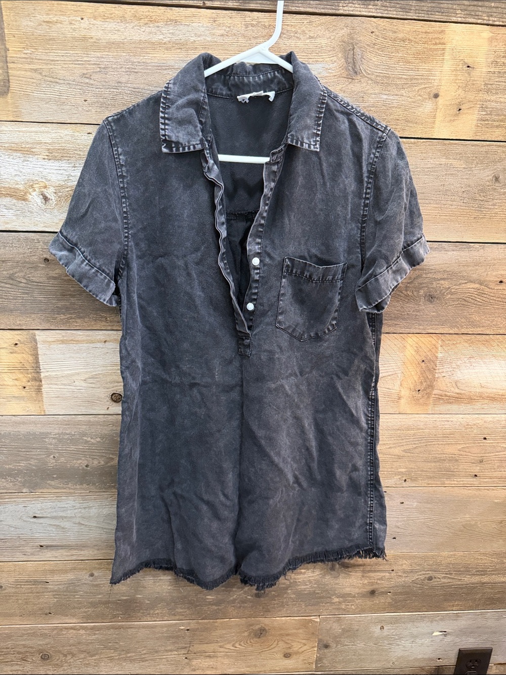 Short-Sleeve Washed Black shirt dress